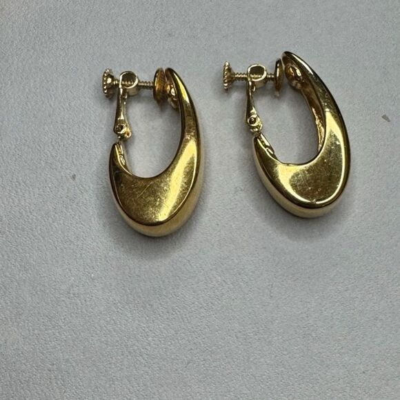 Napier Gold Toned Wide Oblong Hoops Screw Back Earrings - Picture 4 of 6